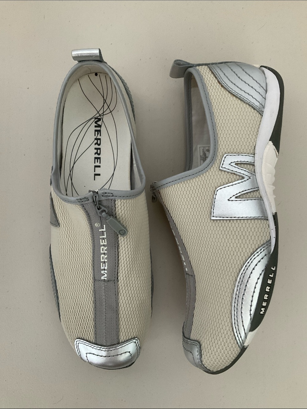 Merrell Barrado Zip Up Beige Silver Shoe Woman Size 9.5 M